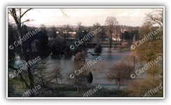 (1980) Bute Park (flooded) with National Sports Centre Wales in background, view from roof of Welsh College of Music and Drama
