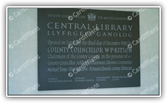 (2005) Dedication Plaque for Cardiff Central Library