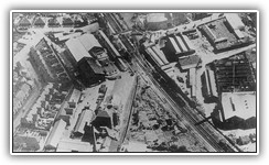 (1950s) Crosswells and Ely Breweries, separated by the railway line (Aerial View)