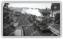 (1957) Locomotive 5040 Stokesay Castle heads east through Ely