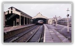 (1970) Platform view of Cardiff Queen Street Station buildings, 3 years before demolition