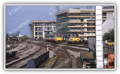 (1999) View of two Pacer trains from Cardiff Central (1 to 3 Bute Square under construction in background) 